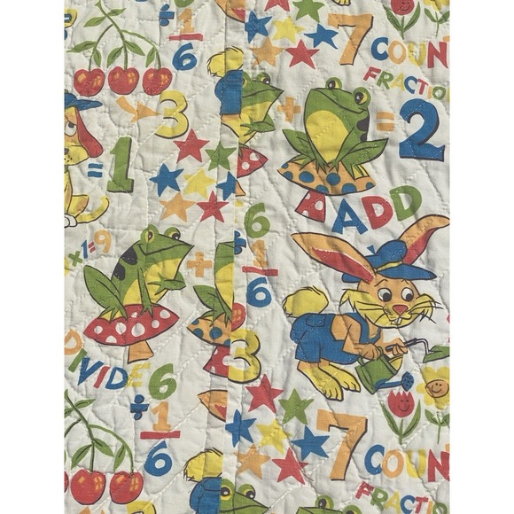 Vintage Full Double Size 70s ABC 123 Animal‎ Quilt Bedspread  74" X 94" - Picture 1 of 16